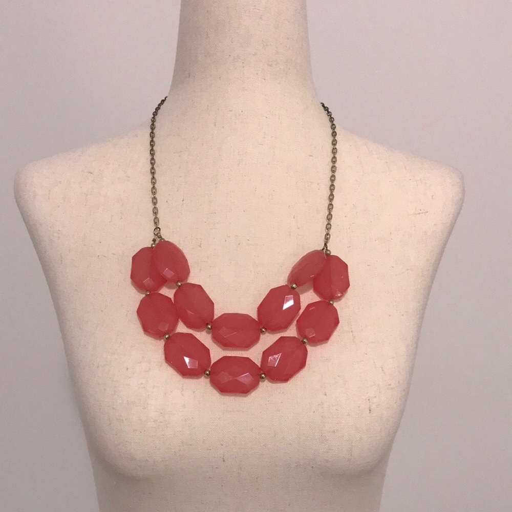 Statement Pink Faceted Acrylic Bead Double Strand Necklace